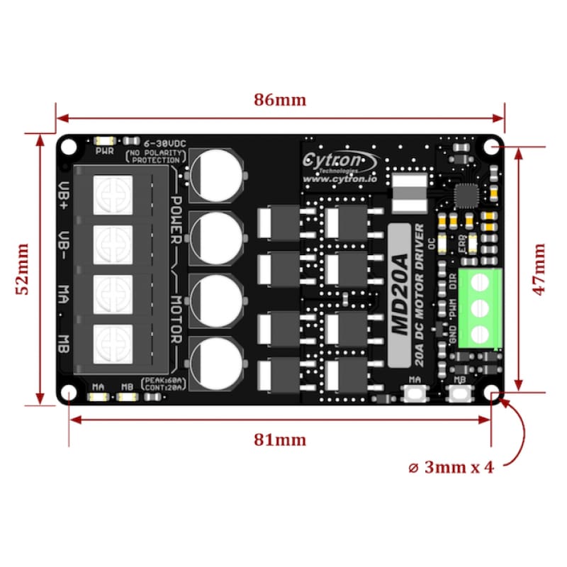 20A 6V-30V DC Motor Driver - Motors